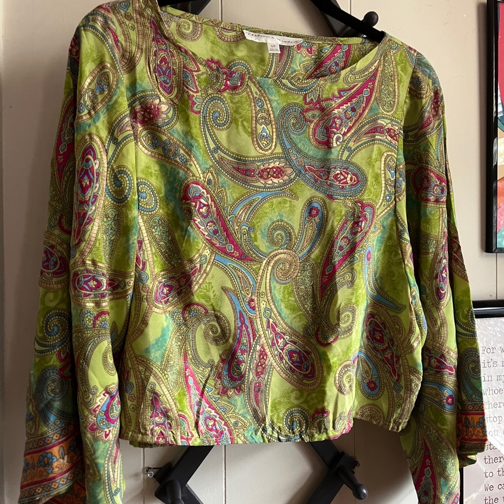 Paisley Print Green and Pink Women's Top - Picture 2 of 8